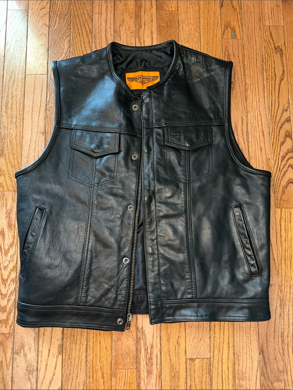 Men's Black Leather Vest by Dream Apparel- Classic Rider Style